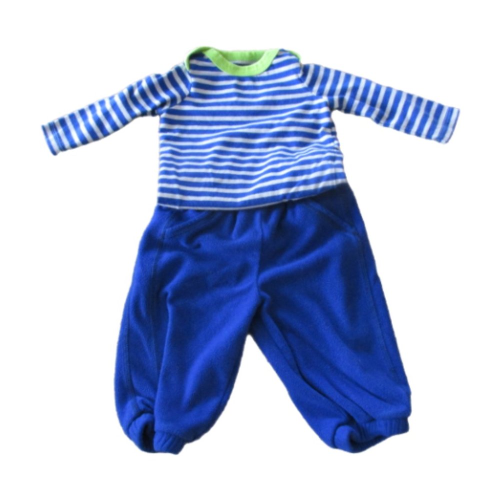 Circo 2 Pc Bodysuit Fleece‎ Pants Outfit Boys 9M Blue Gray Striped Long Sleeve